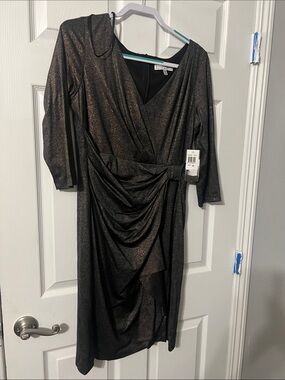 David Meister Black Metallic Shimmer Midi Dress